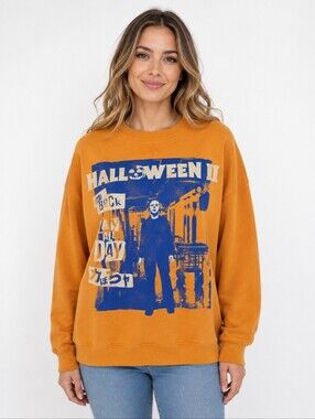 Halloween II Michael Myers Sweatshirt Womens L Orange Horror Movie Graphic